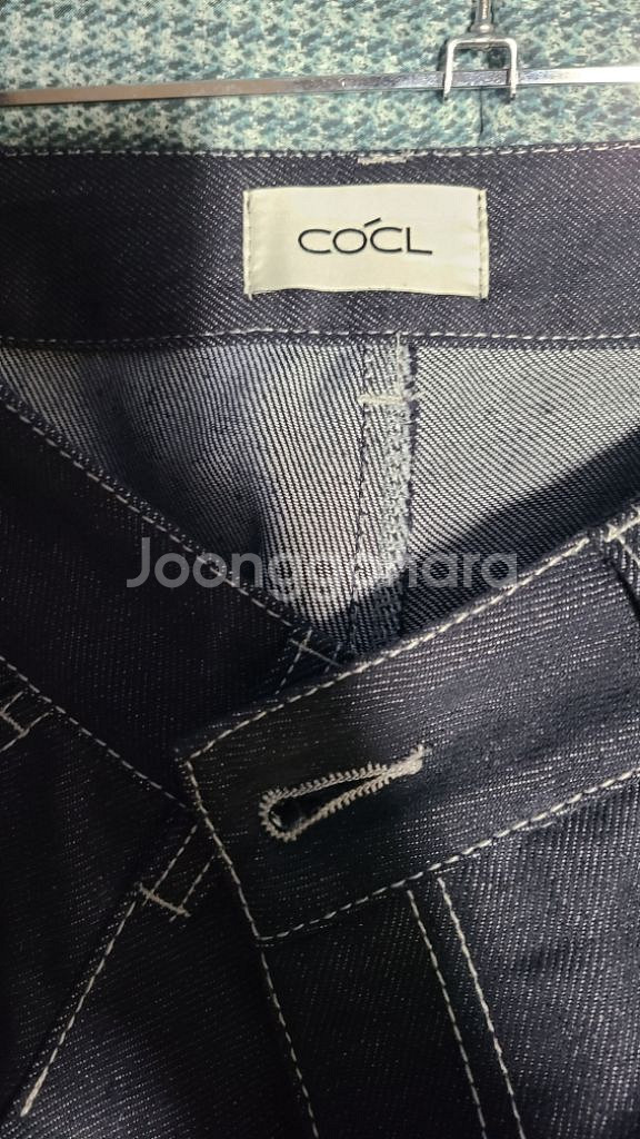 커스텀어클락 데님 원 턱 와이드 팬츠 급처--2