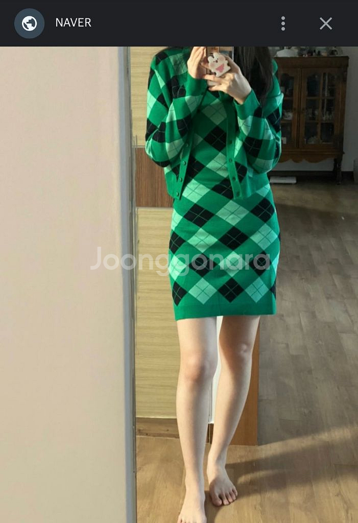자라 다이아몬드 체크 니트 원피스--3