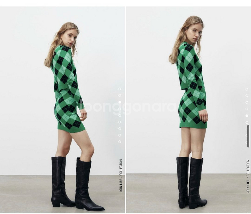 자라 다이아몬드 체크 니트 원피스--0