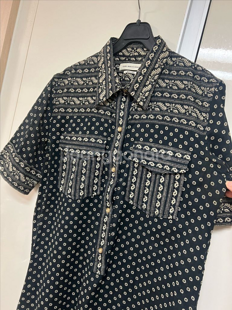 이자벨마랑 페이즐리 패턴 셔츠 미니원피스 반팔 블라우스 아사면 여행룩 휴가룩--6