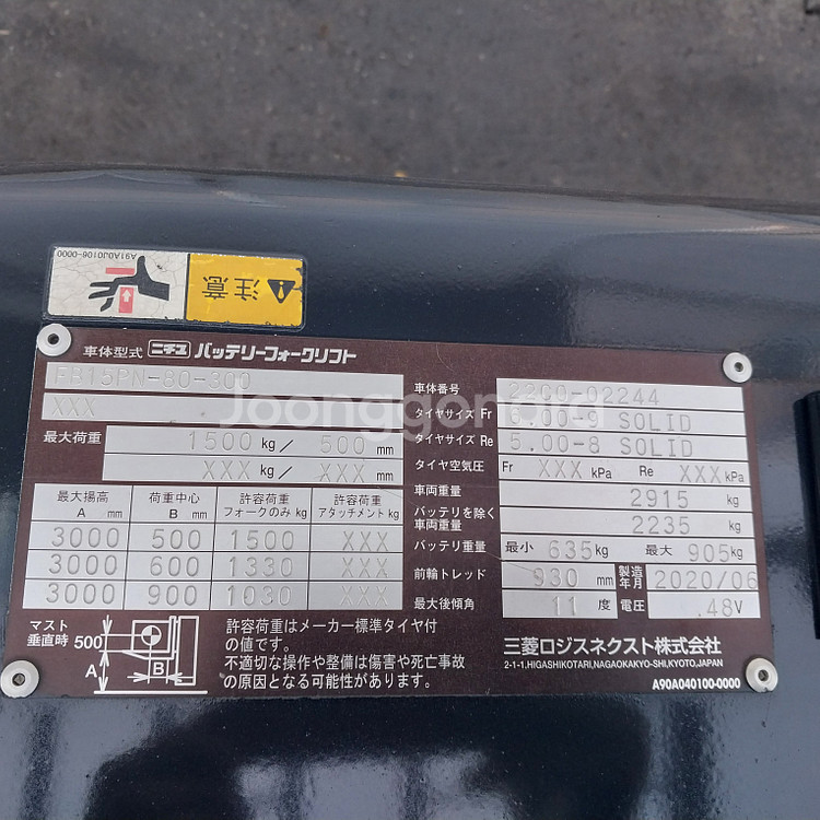 니찌유 전동지게차 1.5톤 사이드쉬프트 장착 FB15-80 2020년식--3