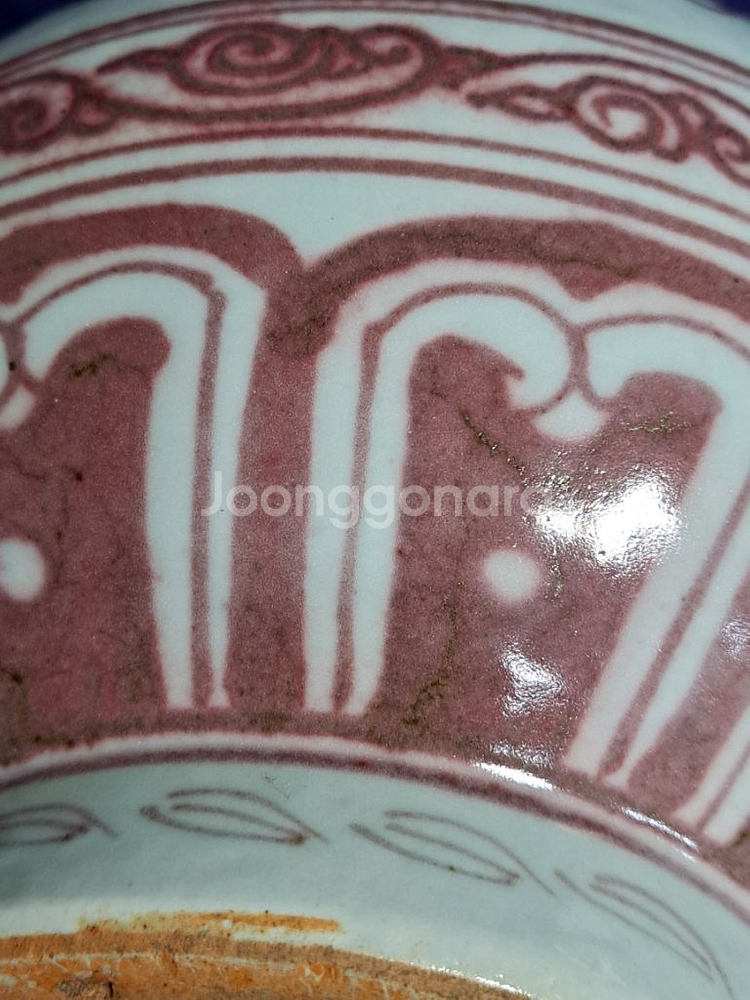 중국도자기 진사 유리홍 백자 옥호춘병. 화병.--6