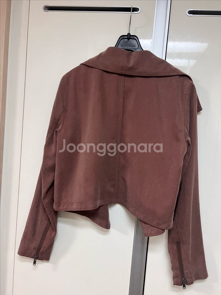 클럽모나코 바이커스타일 오픈 숏자켓 숄카라 빅카라 크롭 라이더 핑크브라운--1