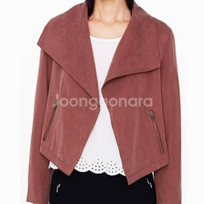 클럽모나코 바이커스타일 오픈 숏자켓 숄카라 빅카라 크롭 라이더 핑크브라운--2