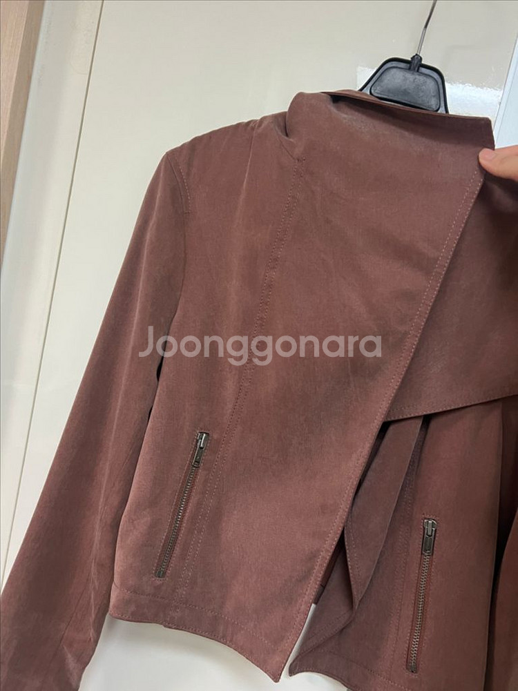 클럽모나코 바이커스타일 오픈 숏자켓 숄카라 빅카라 크롭 라이더 핑크브라운--7