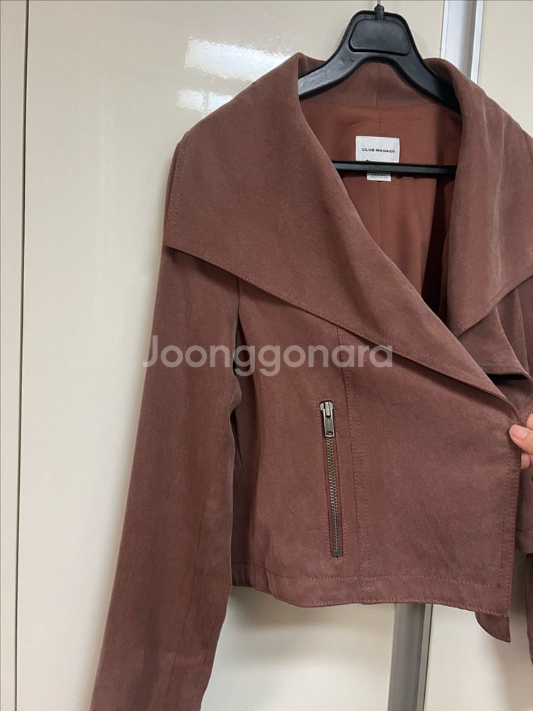 클럽모나코 바이커스타일 오픈 숏자켓 숄카라 빅카라 크롭 라이더 핑크브라운--12