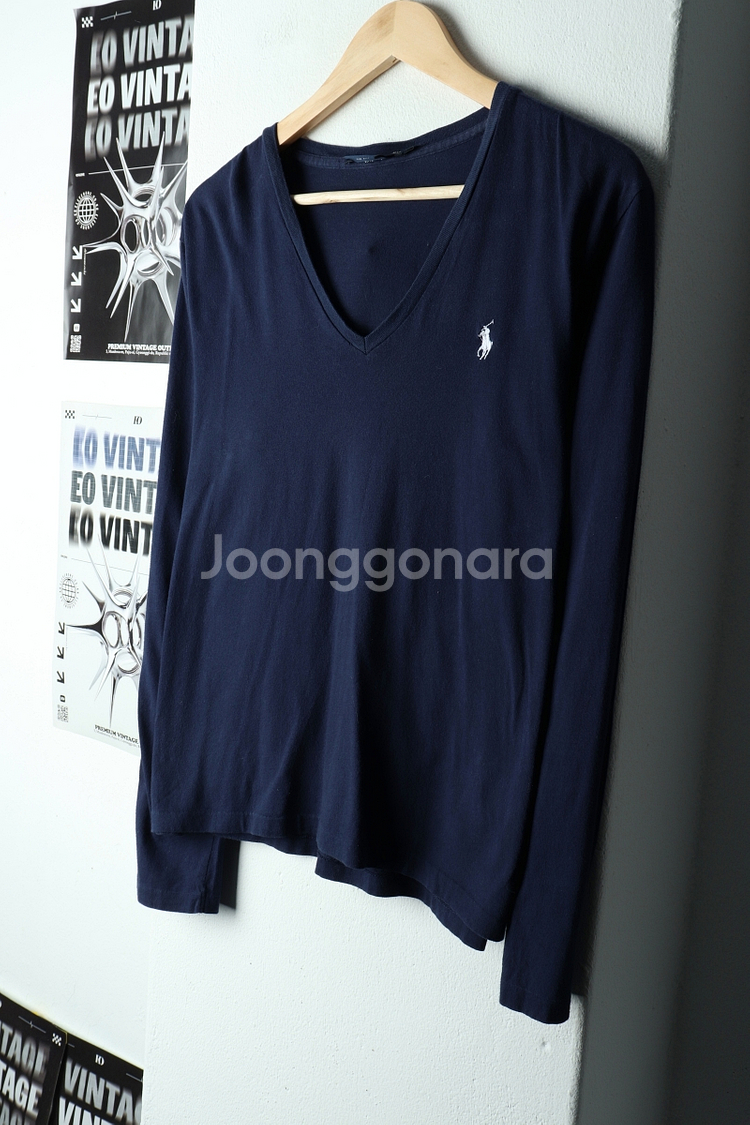 W(XL) 폴로 랄프로렌 긴팔티셔츠 브이넥 네이비--0