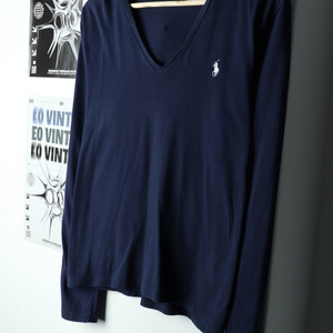 W(XL) 폴로 랄프로렌 긴팔티셔츠 브이넥 네이비