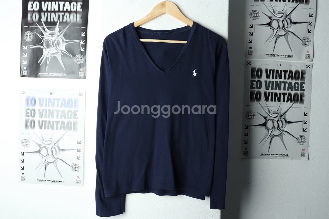 W(XL) 폴로 랄프로렌 긴팔티셔츠 브이넥 네이비--1