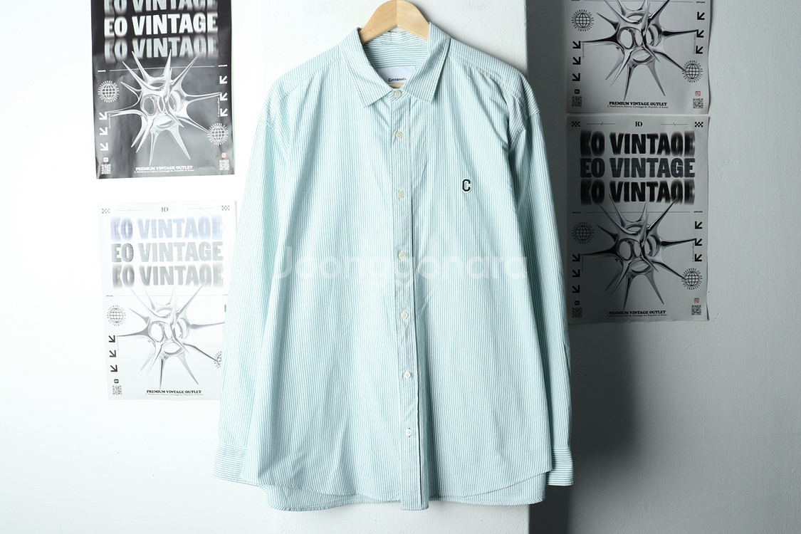 (2XL) 커버낫 셔츠 남방 빅사이즈 스트라이프 그린--1