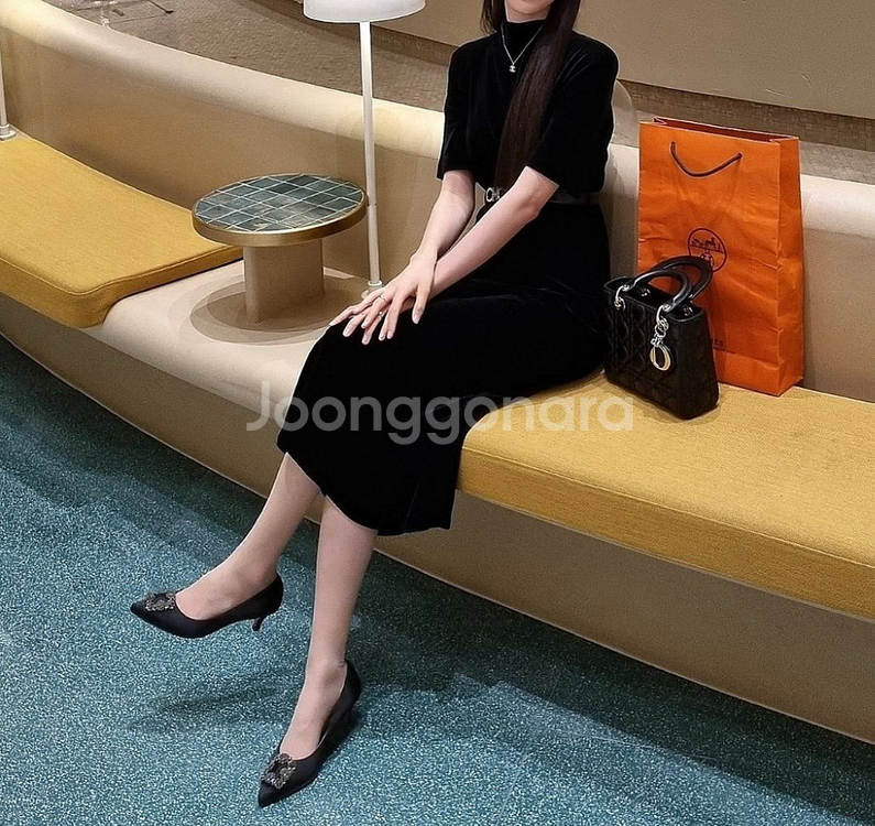 고급 벨벳 반팔 롱원피스 롱드레스 블랙--0