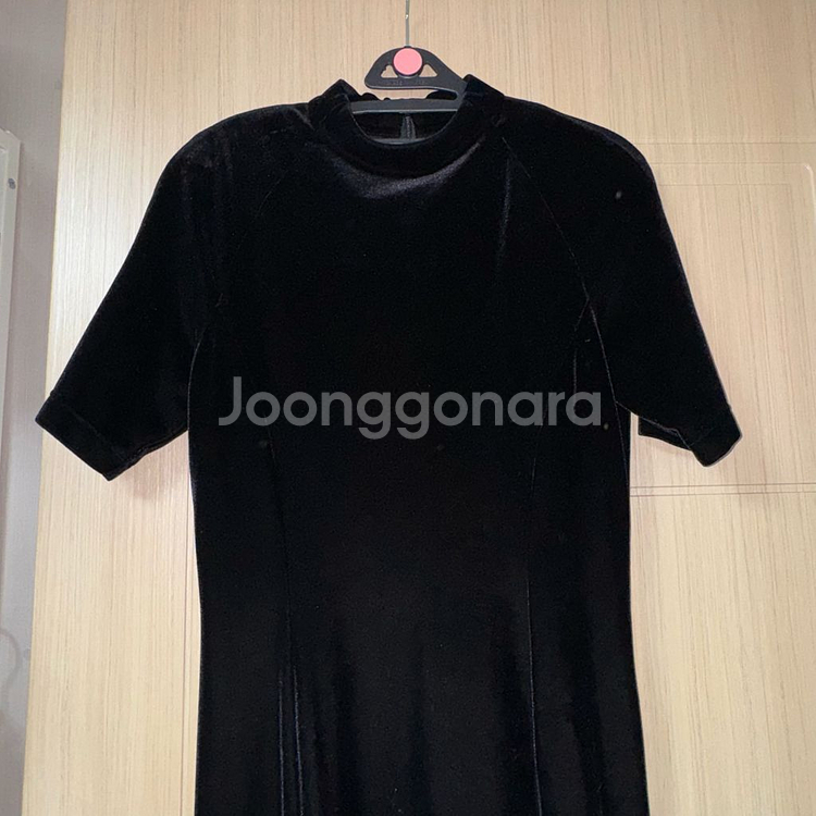 고급 벨벳 반팔 롱원피스 롱드레스 블랙--4