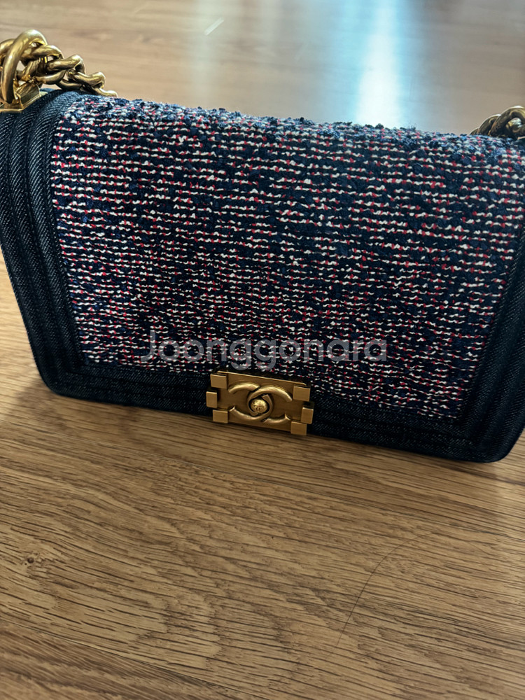 보이 샤넬 트위드&데님 미디움 백--0