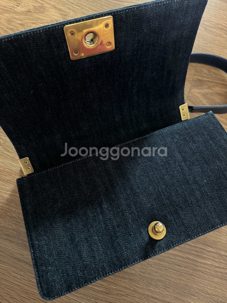 보이 샤넬 트위드&데님 미디움 백--3