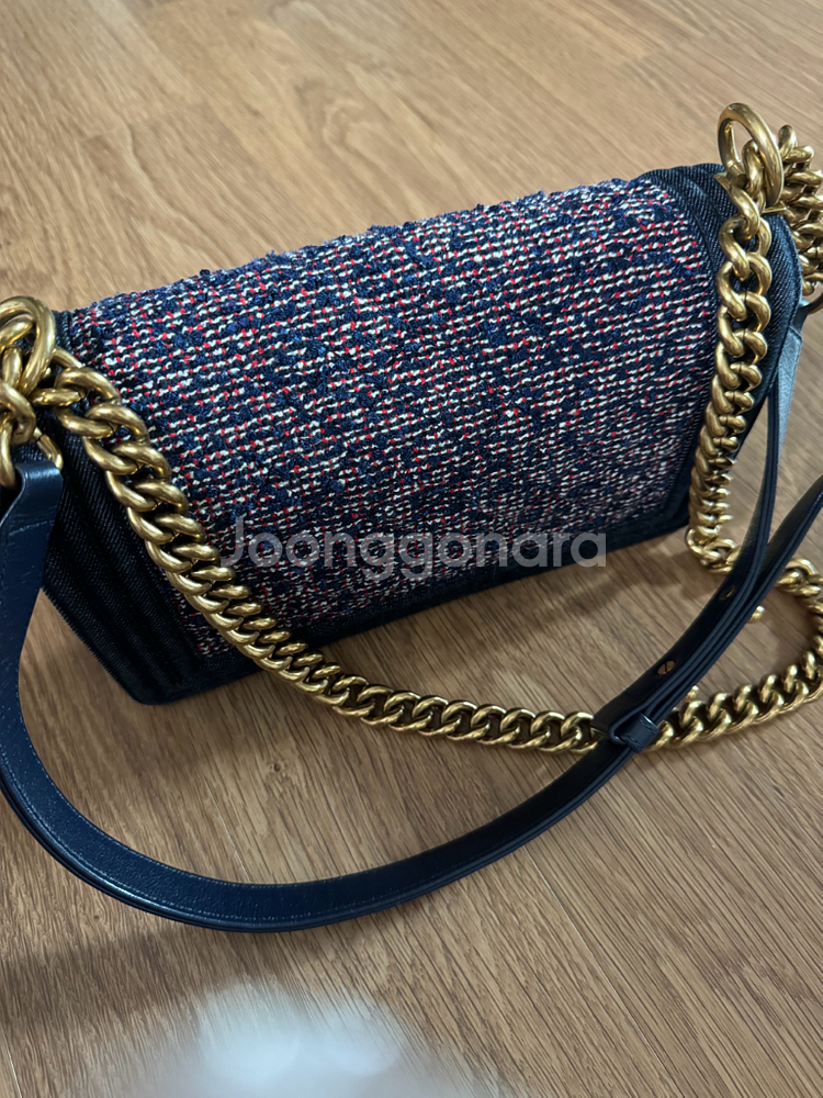 보이 샤넬 트위드&데님 미디움 백--2