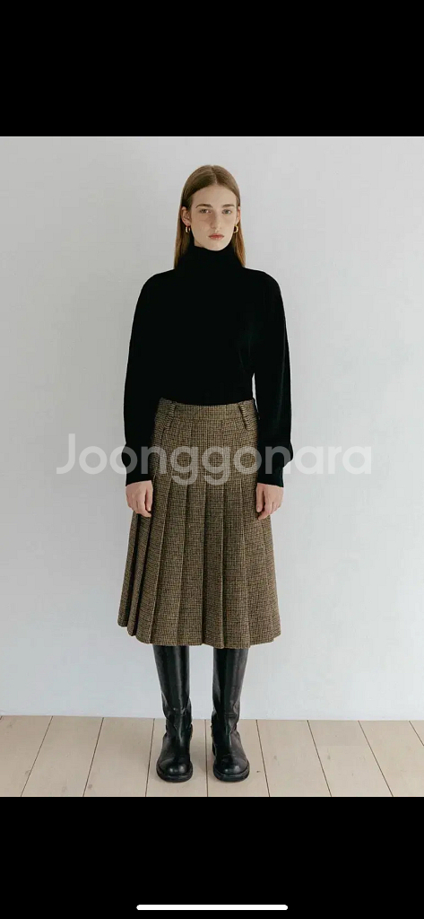 튜드먼트 체크 플리티드 미디 스커트 브라운--2