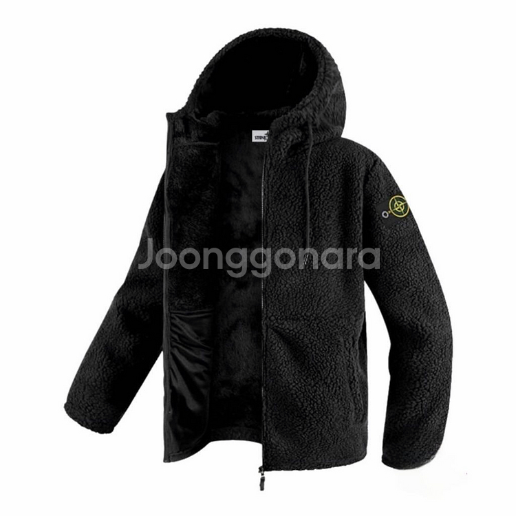 스톤 양털 보아 후드집업--1