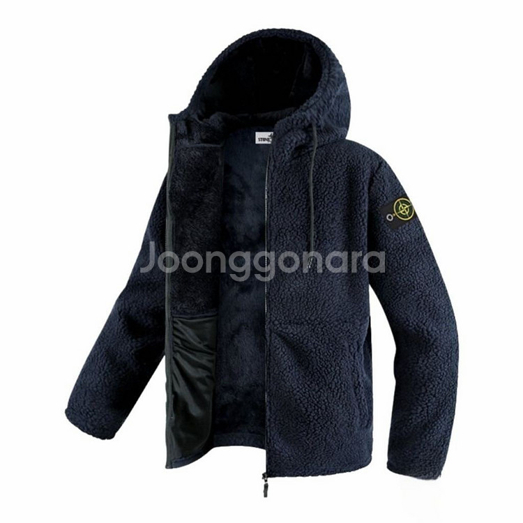 스톤 양털 보아 후드집업--3