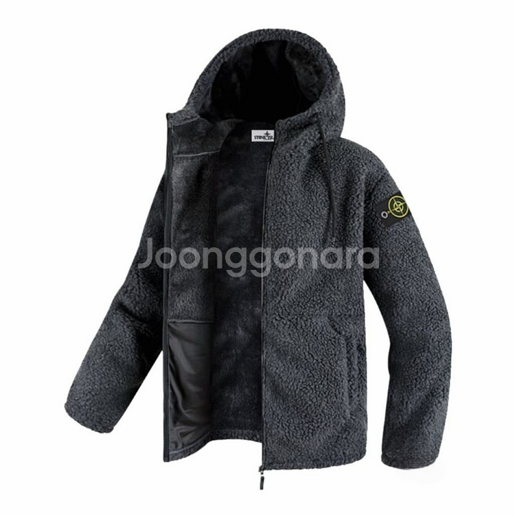 스톤 양털 보아 후드집업--4