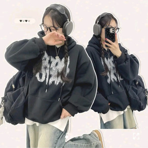 블랙 오버핏 후드티