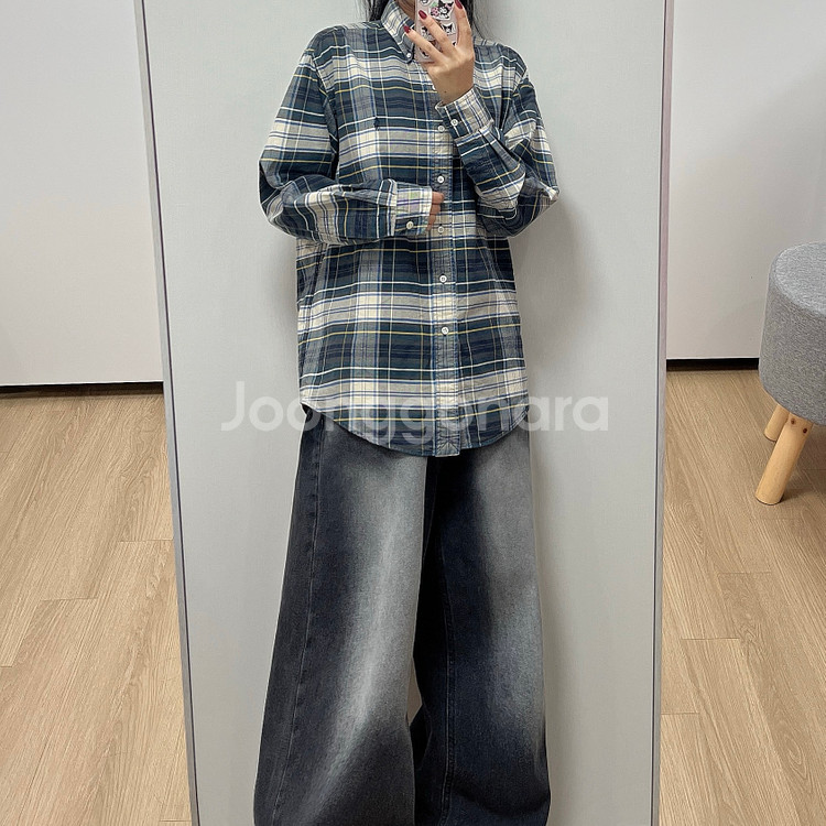 폴로 랄프로렌 90s 그린 브라운 체크 남방 셔츠--0