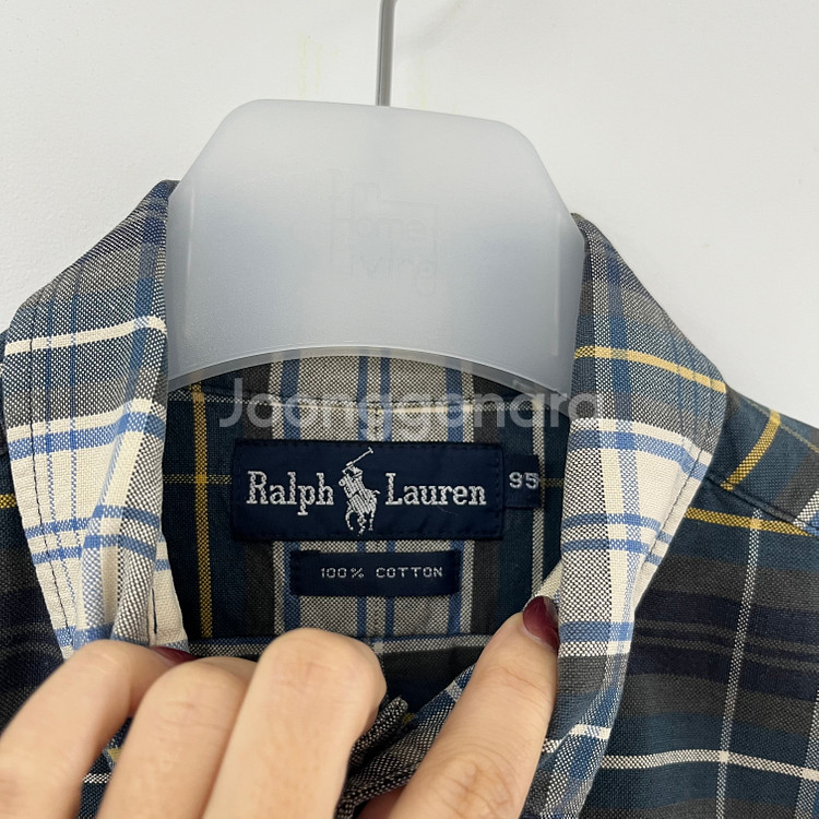 폴로 랄프로렌 90s 그린 브라운 체크 남방 셔츠--4