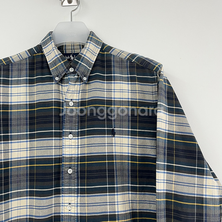 폴로 랄프로렌 90s 그린 브라운 체크 남방 셔츠--3