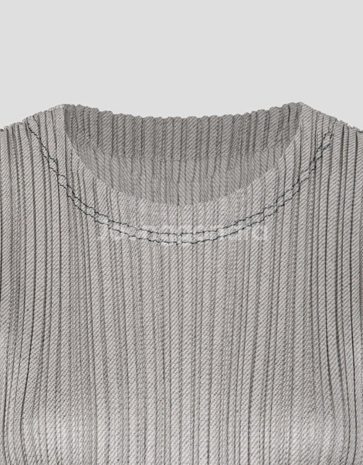 이세이미야케 플리츠플리즈 탑 코튼 데님 탑 화이트 데님 3사이즈--2