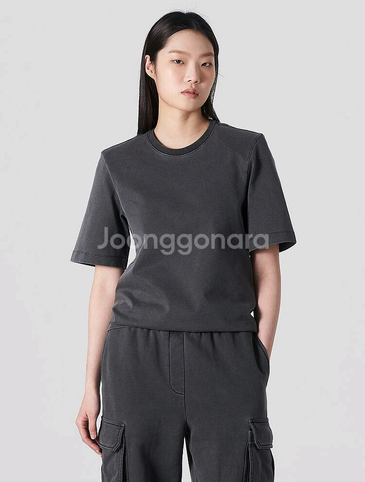 준지(juun.j) 여성 그레이 가먼트다잉 패디드 티셔츠--0