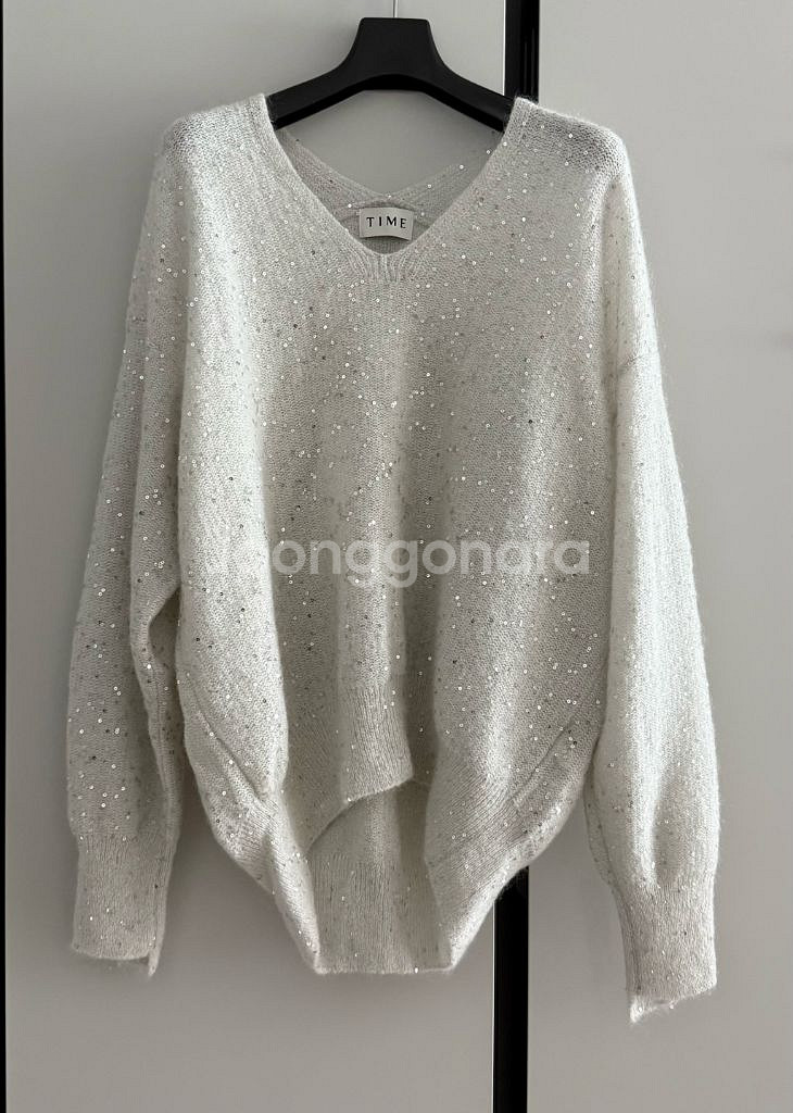 24 타임 모헤어 블렌드 시퀸 브이넥 니트 탑 랑방 마인--2