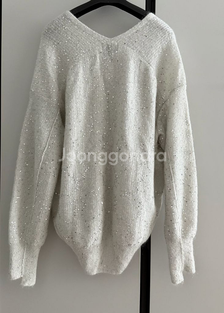 24 타임 모헤어 블렌드 시퀸 브이넥 니트 탑 랑방 마인--3