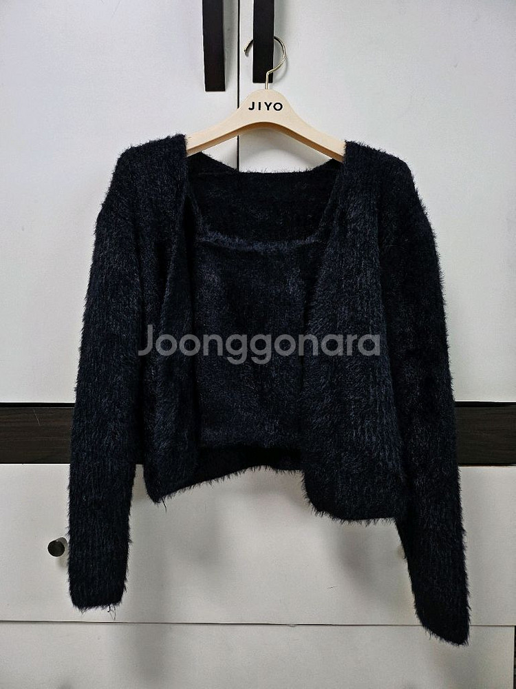 블랙 앙고라 니트 나시 가디건 세트--0