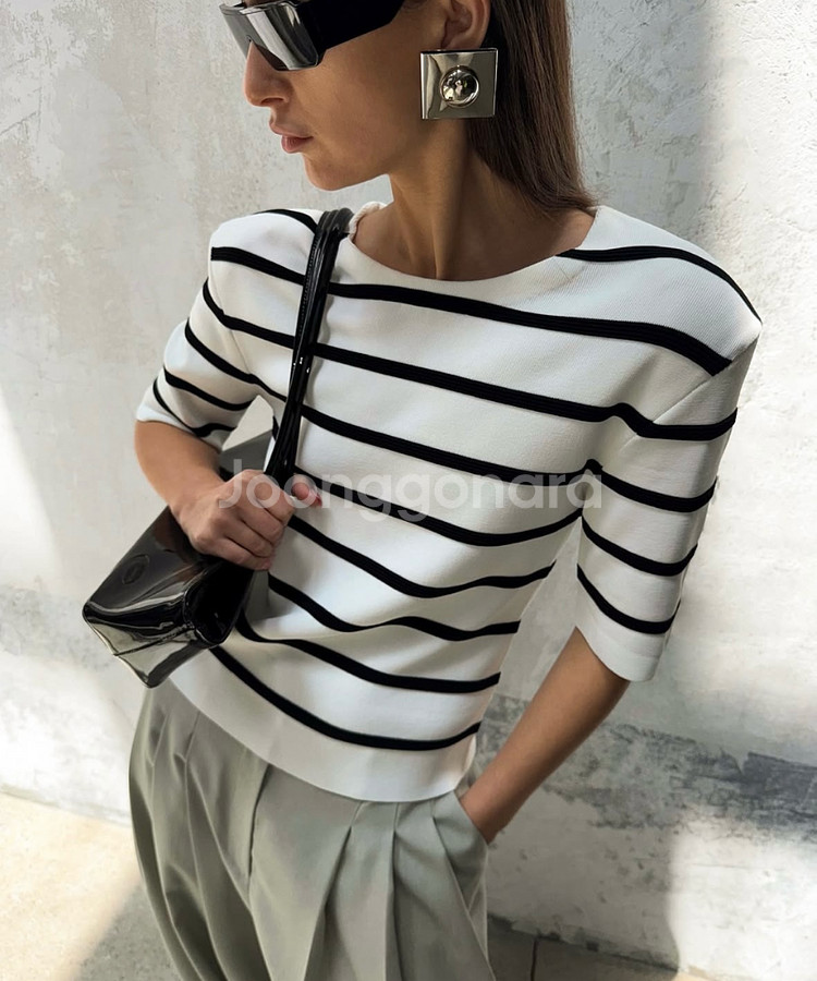 (새상품, 택O)드블 스트라이프 하프 풀오버 아이보리 s--2