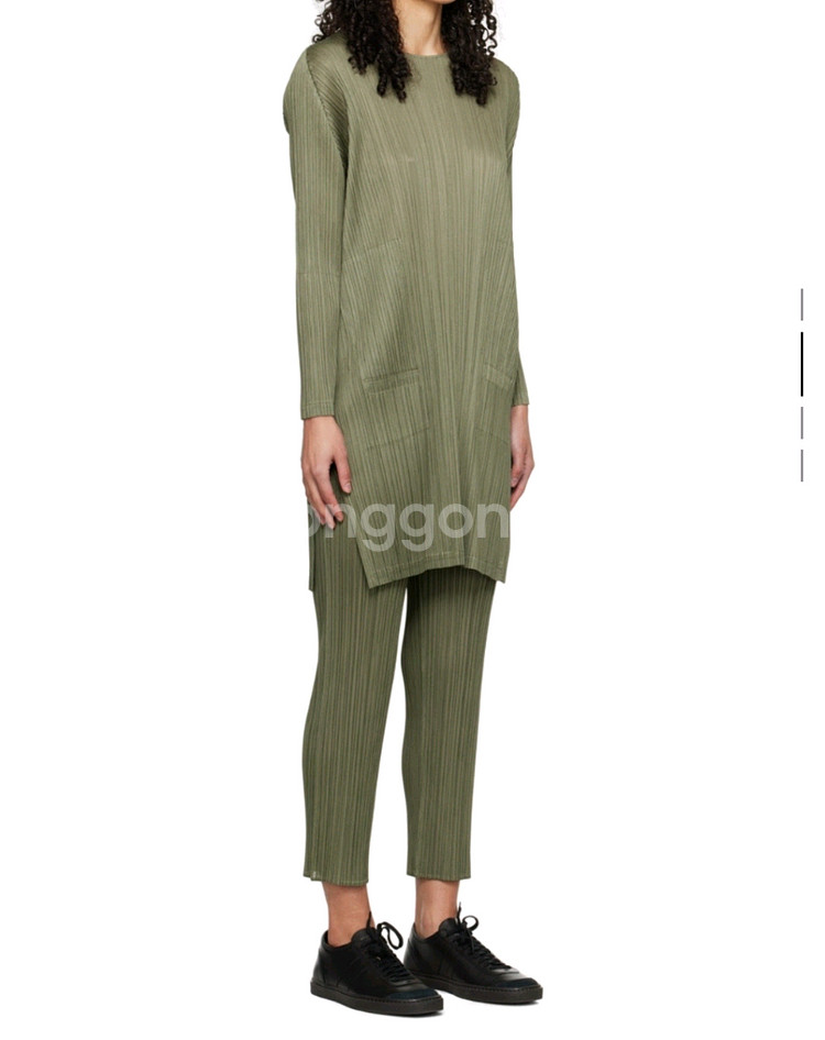 이세이미야케 플리츠플리즈 탑 먼슬리 튜닉 탑 스틸 그린 5사이즈--7