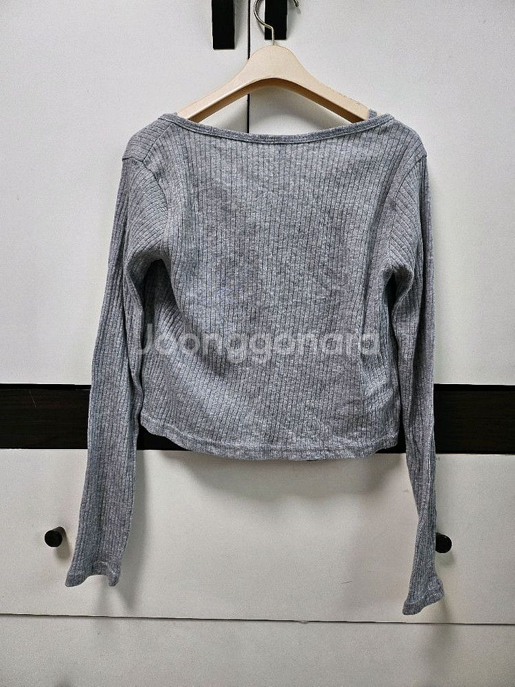 그레이 리본 골지 니트 나시 가디건 세트--1