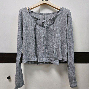 그레이 리본 골지 니트 나시 가디건 세트