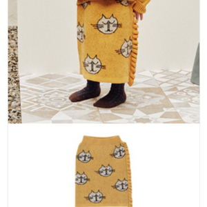 리미떼두두 옐로 캣 니트 세트 (조끼 +스커트)M