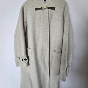 울캐시 혼방 후드 롱코트 66 리얼소가죽 새상품