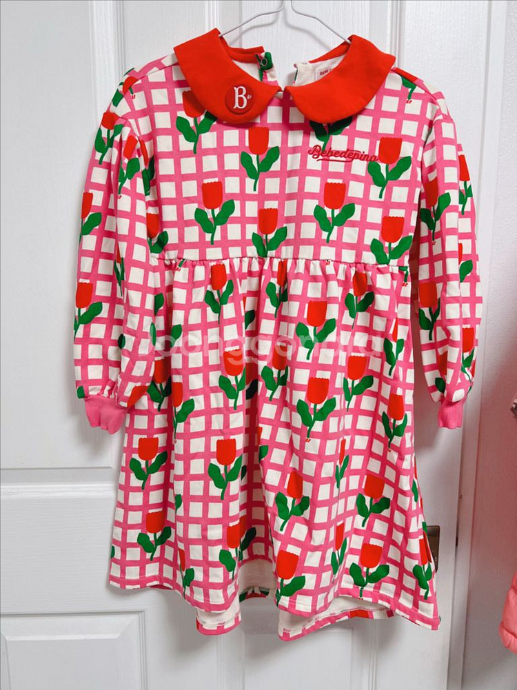 베베드피노 여아 체크 튤립 플라워 원피스 130--0