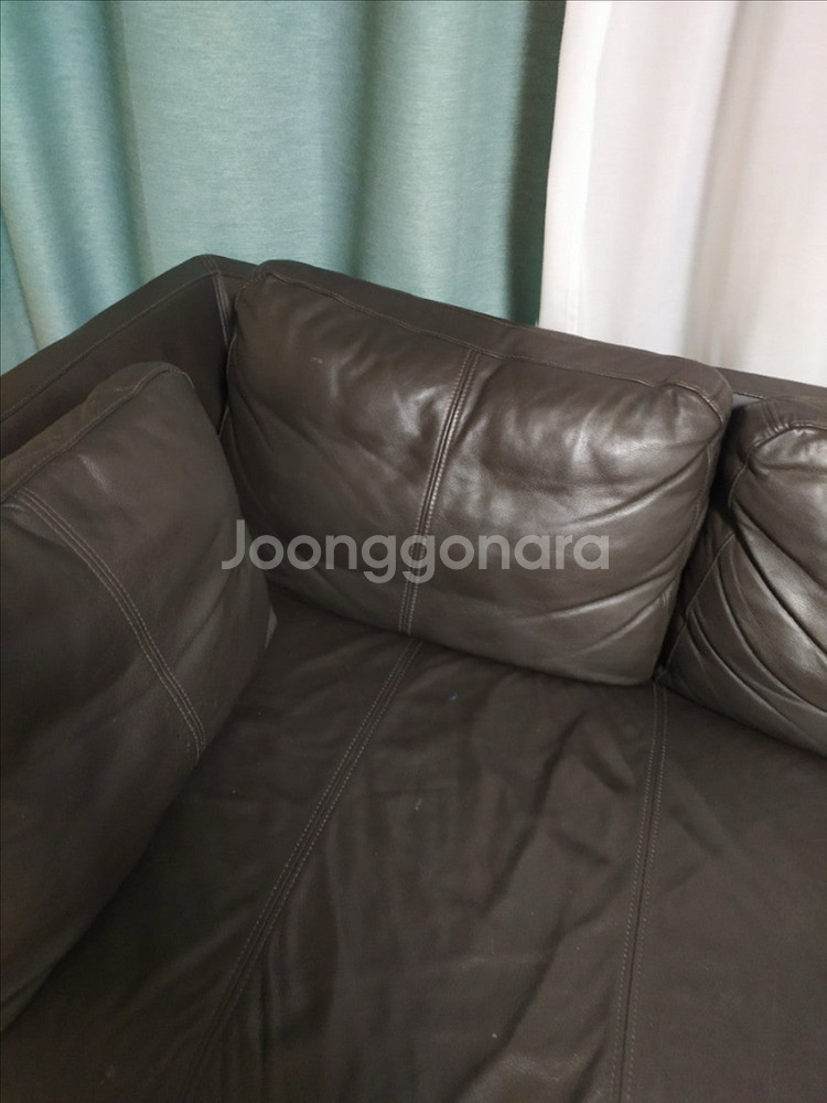 이케아 스톡홀름 3인용 다크 브라운 가죽 소파--1