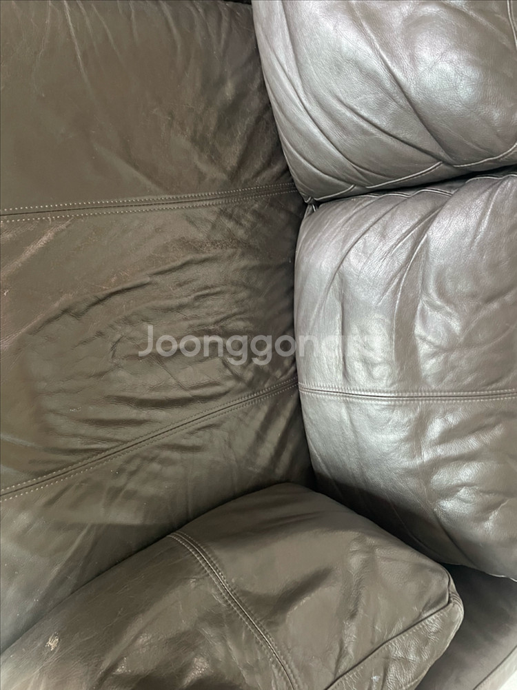 이케아 스톡홀름 3인용 다크 브라운 가죽 소파--5