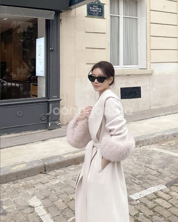 에바빈 evabin 마벨 사가폭스 숄카라 핸드메이드 롱코트 - 아이보리--0