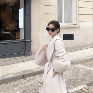 에바빈 evabin 마벨 사가폭스 숄카라 핸드메이드 롱코트 - 아이보리