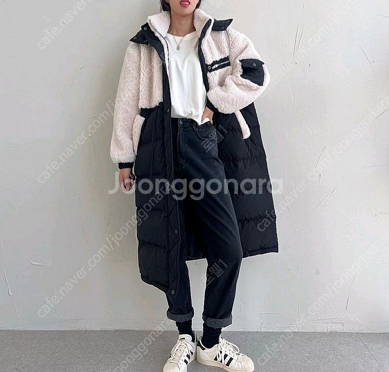 랄라 라운지 뽀글이 다운 후드 롱패딩(프리)--0