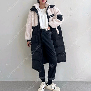 랄라 라운지 뽀글이 다운 후드 롱패딩(프리)