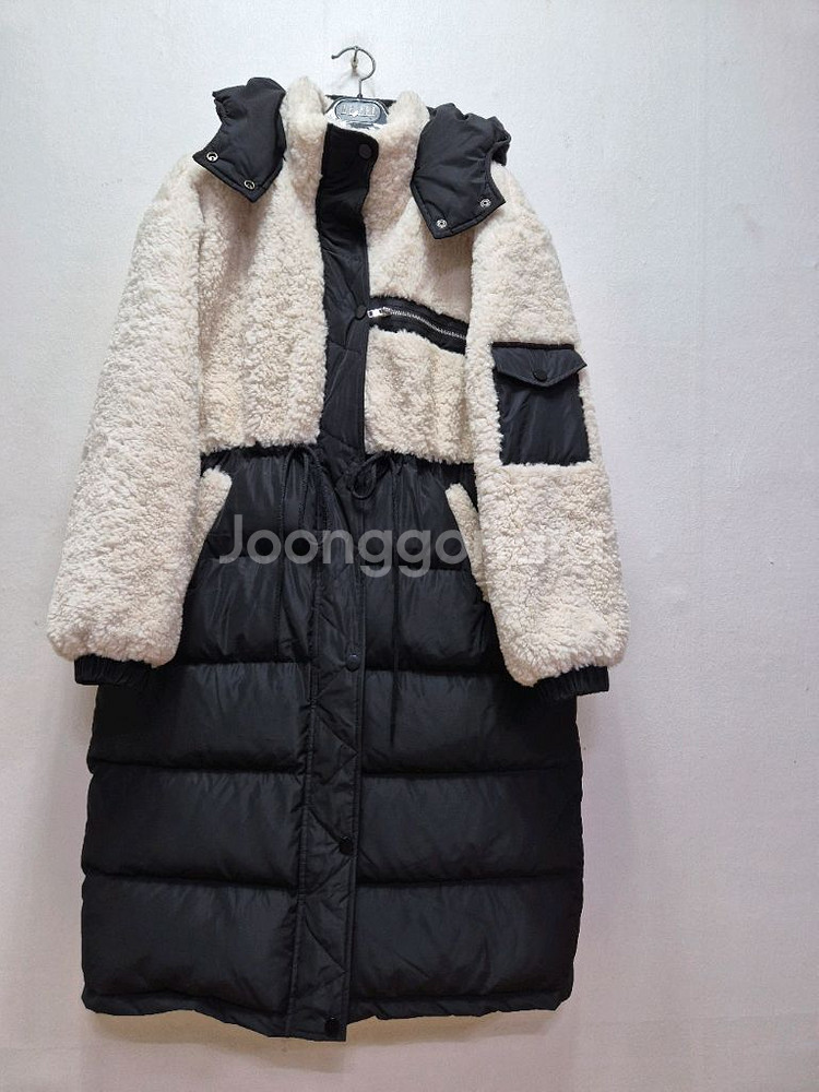 랄라 라운지 뽀글이 다운 후드 롱패딩(프리)--3