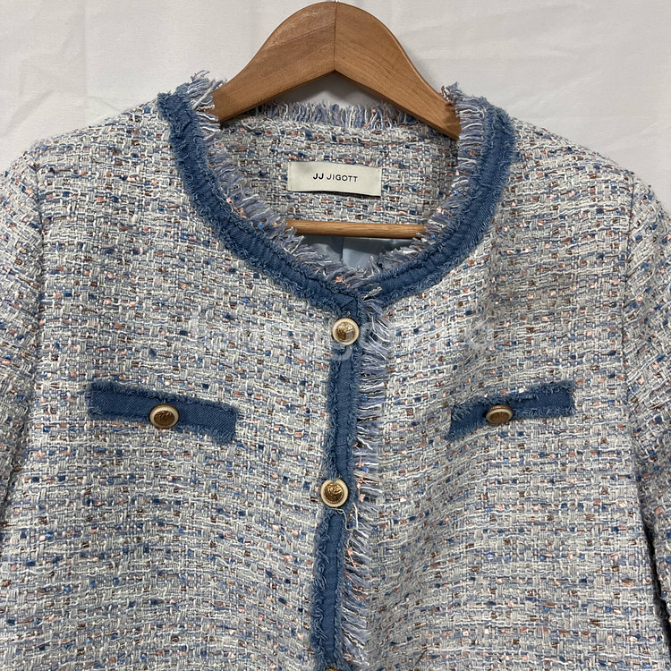 JJ지고트 데님 배색 트위드 자켓--2