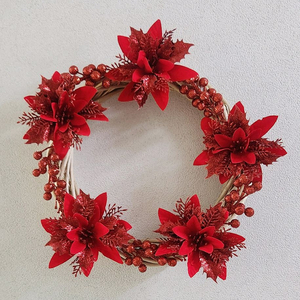 새상품)대형 크리스마스 리스 펄열매 포인세티아 조화