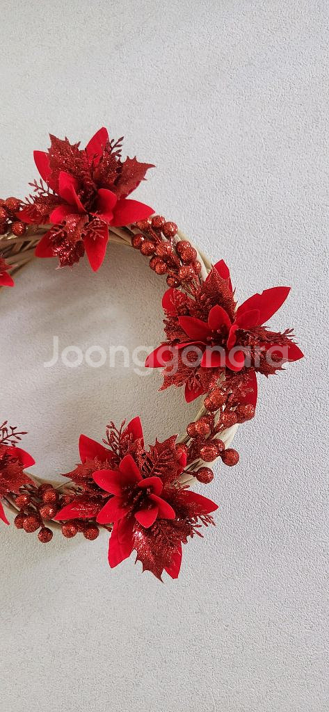 새상품)대형 크리스마스 리스 펄열매 포인세티아 조화--4