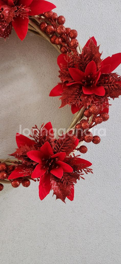 새상품)대형 크리스마스 리스 펄열매 포인세티아 조화--5